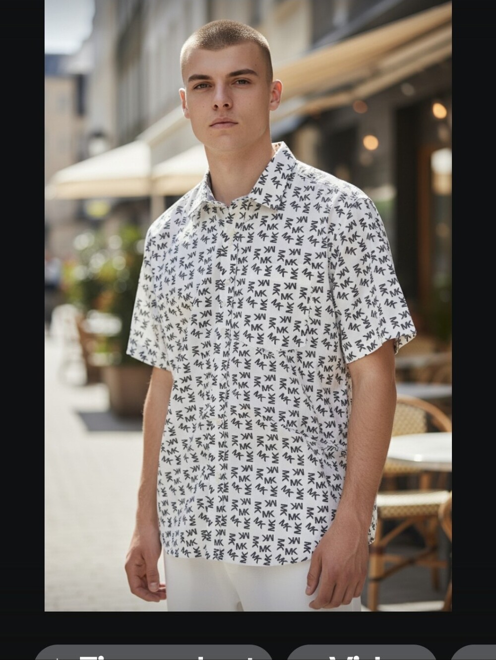 Michael Kors-Logo Short Sleeve Button-Up Shirt — White/Black